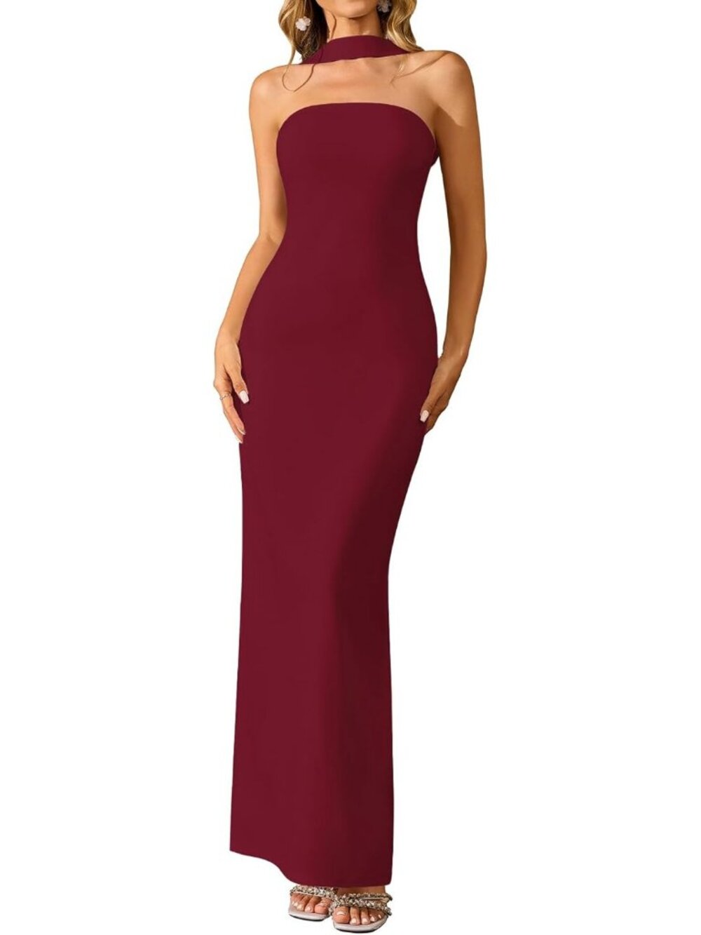 Women's Summer Bodycon Wine Maxi Dress Halter Neck Formal Cocktail Party Dress